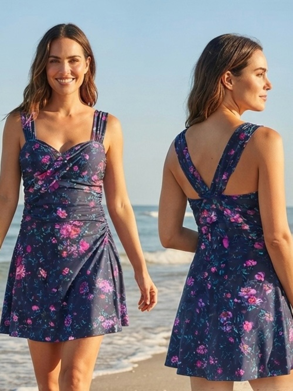 Coco Reef Floral Print Swim Dress Skirted Swimsuit Underwire Support